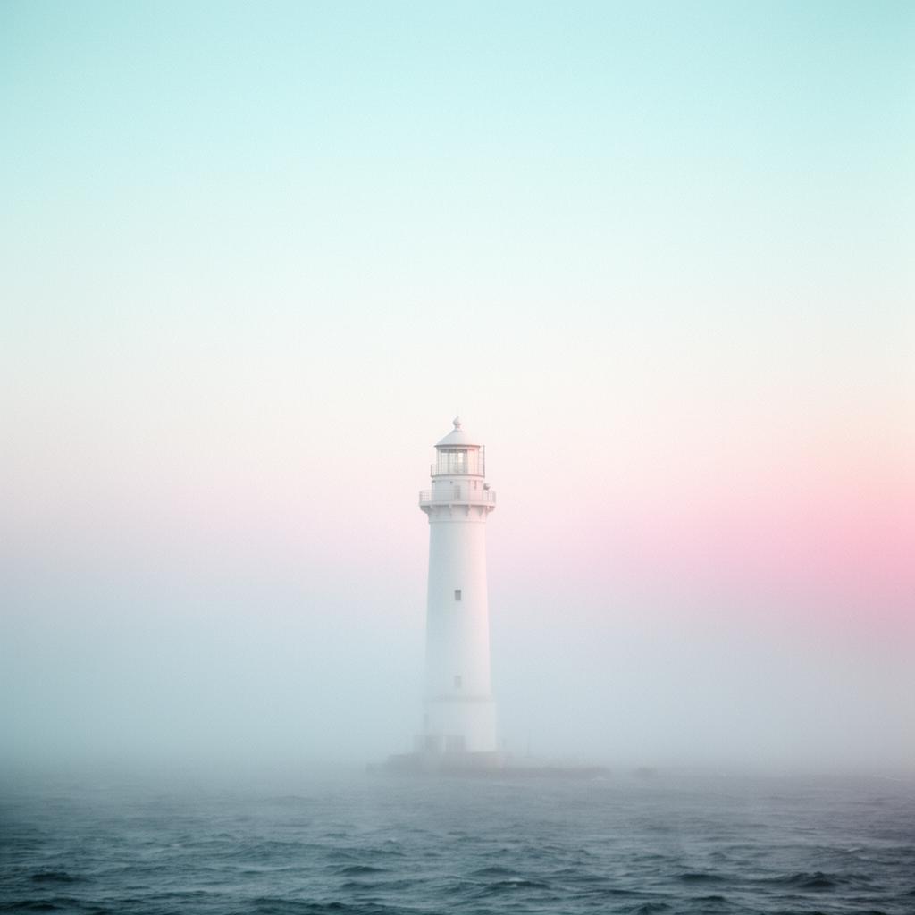 A lighthouse standing in soft morning fog